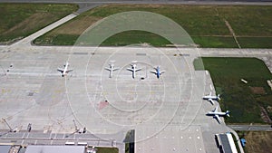 Airport with airplanes, aerial view