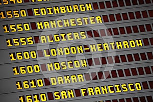 Airport arrivals and departures display board london heathrow