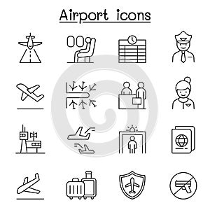 Airport, aviation icon set in thin line style