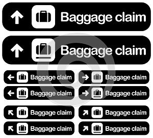 Airport Baggage claim dirrection signs set, vector illustration