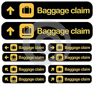 Airport Baggage claim dirrection signs set, vector illustration