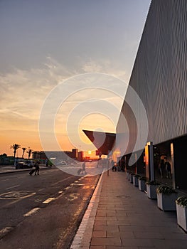 Airport of Barcelona at sunrise, summer trip