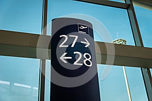 Airport Boarding gate entrance number sign board