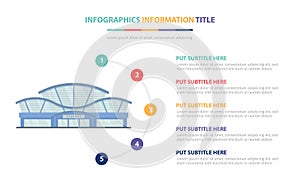 Airport building infographic template concept with five points list and various color with clean modern white background - vector