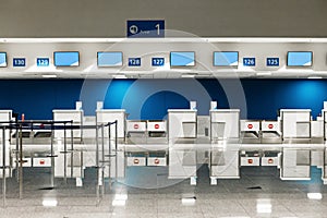 Airport check-in counters for background, no people