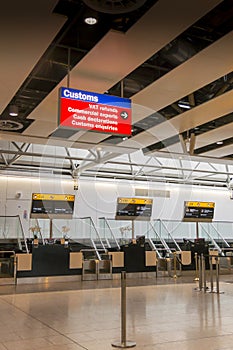 Airport Check in Desks and Customs Sign