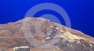 Airport at city Chania from airplane,Greece