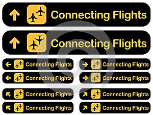 Airport connecting flights dirrection signs set, vector illustration