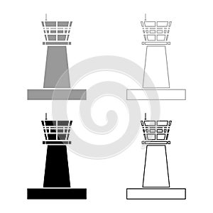 Airport control tower Control tower air traffic icon set black color vector illustration flat style image