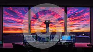 Airport Control Tower Sunset View