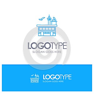 Airport, Conveyance, Shipping, Transit, Transport, Transportation Blue outLine Logo with place for tagline photo