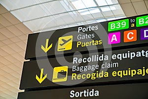 Airport departure and baggage claim signs