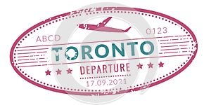 Airport departure label. International travel passport stamp