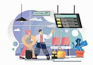 Airport departure lounge, vector flat style design illustration