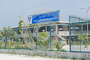 Airport entrance at the tropical island Maamigili