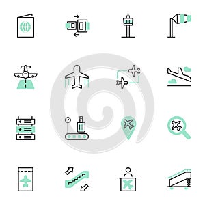 Airport filled outline icons set