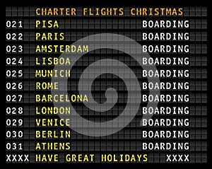 Airport flight information display with christmas charter flight