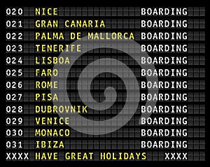 Airport flight information display,holiday destinations