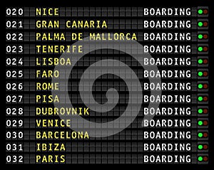 Airport flight information display,holiday destinations