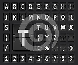 Airport flip mechanical board bold alphabet for departure information and timetable showing. Vector illustration