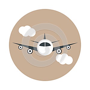 Airport flying plane sky travel transport terminal tourism or business block and flat style icon