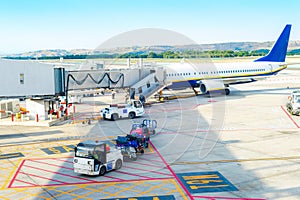 Airport, gangway, airplane, luggage, loader photo