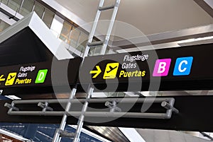 Airport gate signs, Malaga airport.