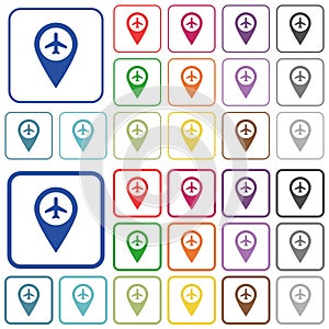 Airport GPS map location outlined flat color icons