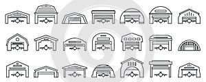 Airport hangar icons set, outline style photo