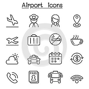 Airport icon set in thin line style