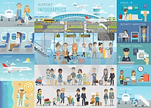 Airport Infographic set with charts and other elements.