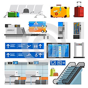 Airport Interior Flat Color Decorative Icons Set