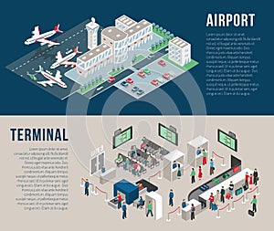 Airport Isometric Horizontal Banners