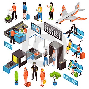 Airport Isometric Icons Set