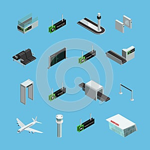 Airport Isometric Icons Set