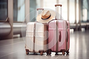 Airport journey traveler hat suitcase trip sun lifestyle baggage transport holiday luggage