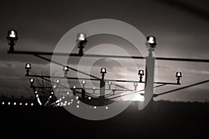 Airport landing runways lights, silhouette