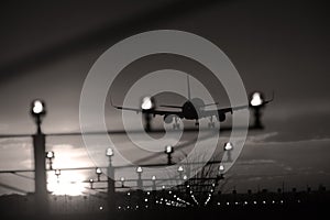 Airport landing runways lights, silhouette