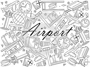 Airport line art design raster illustration. Hand drawn doodle photo
