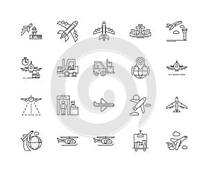 Airport line icons, signs, vector set, outline illustration concept