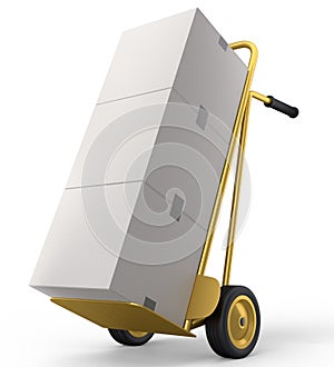 Airport luggage cart or baggage trolley side with cardboard boxes or cartons