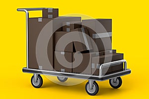 Airport luggage cart or baggage trolley side with cardboard boxes or cartons