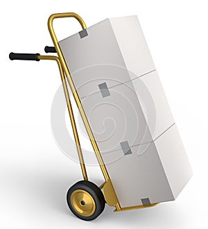 Airport luggage cart or baggage trolley side with cardboard boxes or cartons