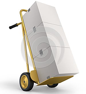 Airport luggage cart or baggage trolley side with cardboard boxes or cartons