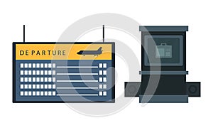 Airport with Luggage Scanner and Flight Schedule Display Vector Set