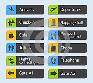 Airport Navigation Design Signboards Set