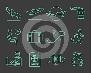 Airport navigation icons set