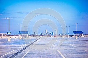 Airport parking and sunny blue skies photo