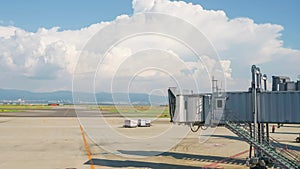 Airport passenger aerobridge for plane boarding time lapse