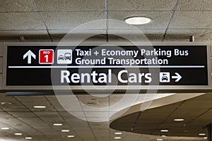Airport Rental Cars, Parking and Ground Transportation Sign